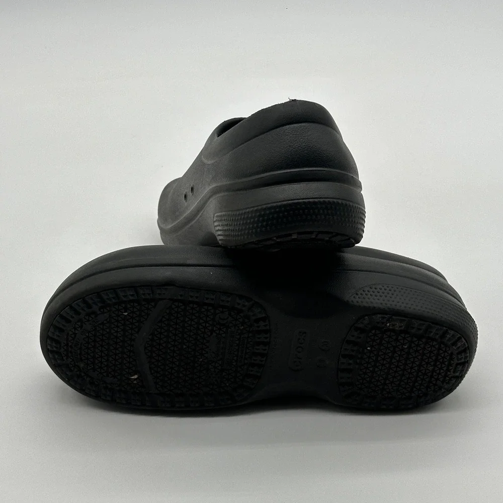 Crocs‎ Slip Resistant Shoes On The Clock Work Clogs Black Slip On Mens 8 W 10